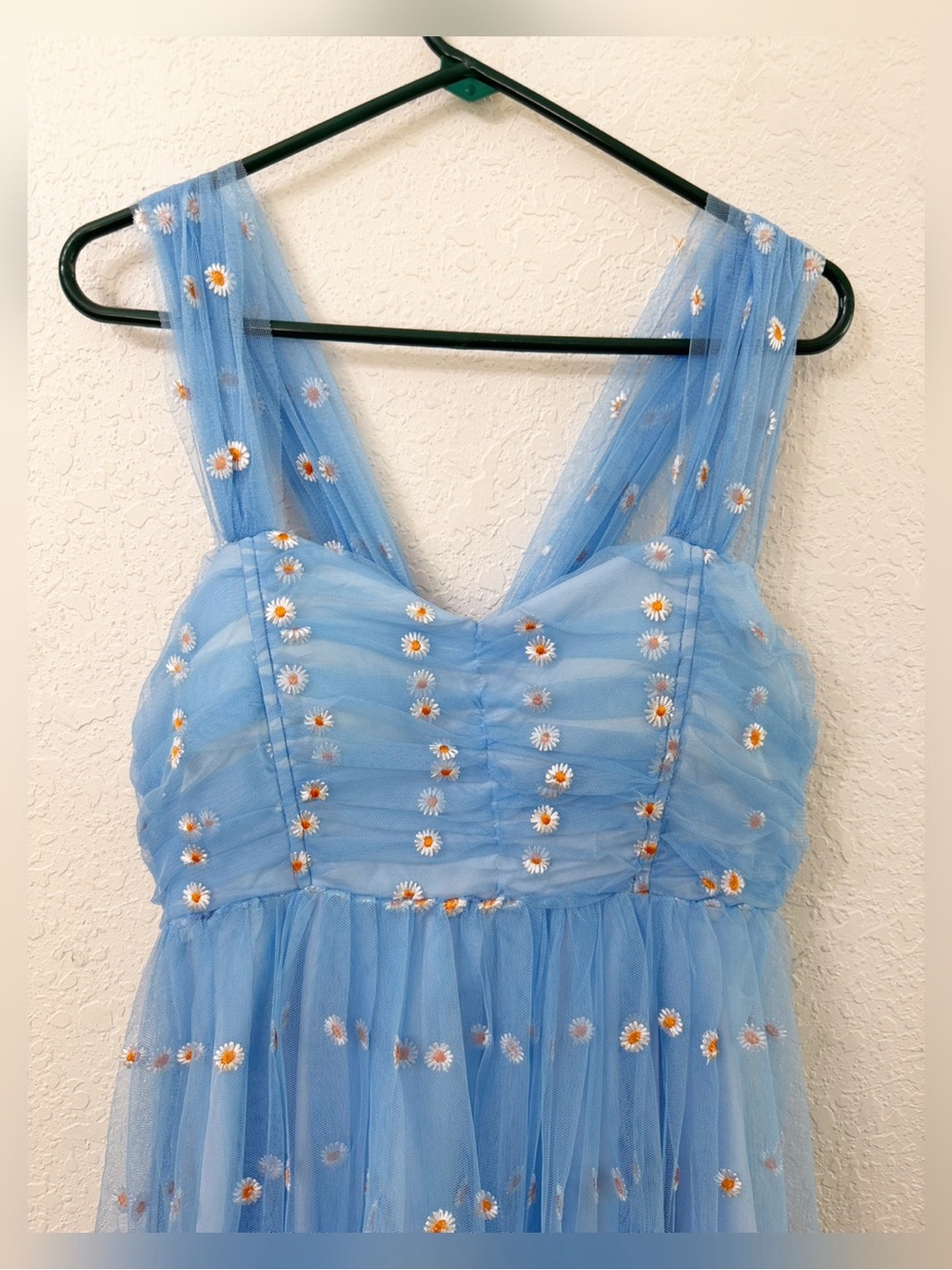 Unique Vintage - Light Blue Floral Mesh Tulle Party Dress - L - Picture 2 of 15